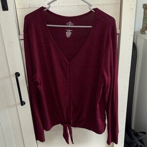 St. John's Bay Deep Red Long Sleeve Tie-Front Top